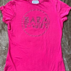 Zara Basic T Shirt Pink Logo Rhinestones